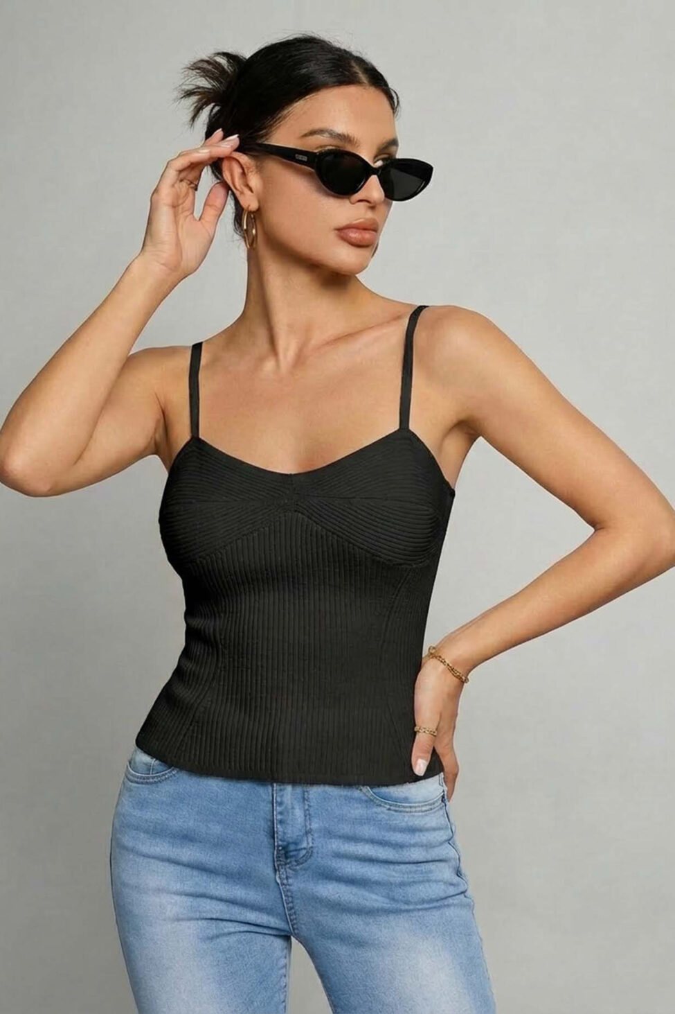 Ines πλεκτό τοπ με τιράντες μαύρο - Image 2