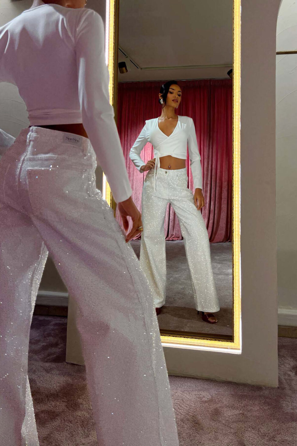 Ivyra τζιν παντελόνι με στρας λευκό - Image 2