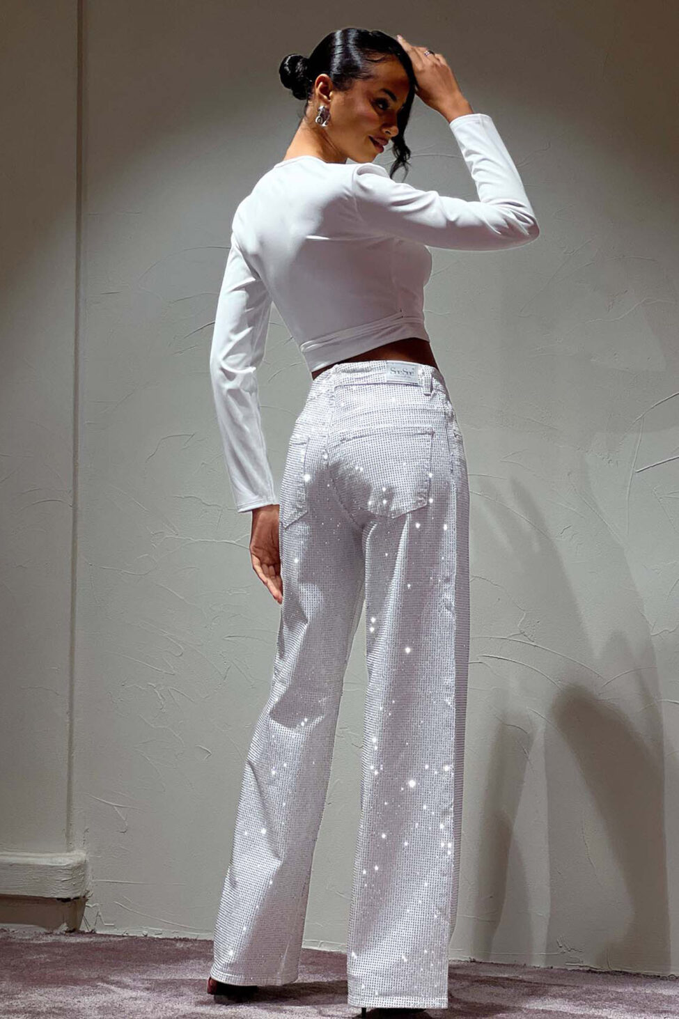 Ivyra τζιν παντελόνι με στρας λευκό - Image 3