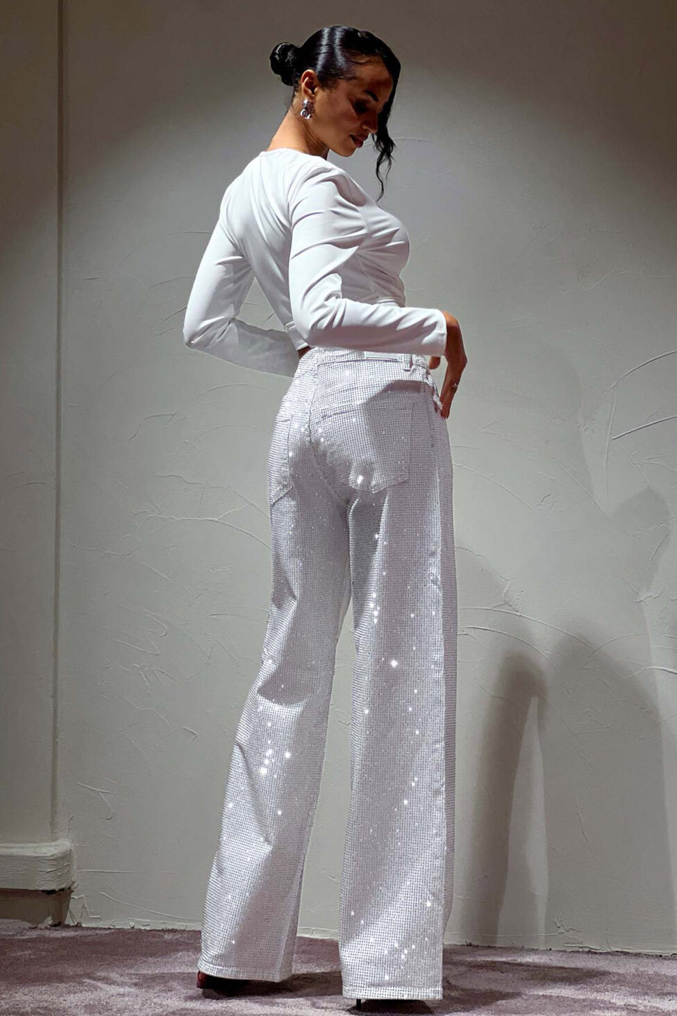 Ivyra τζιν παντελόνι με στρας λευκό - Image 5