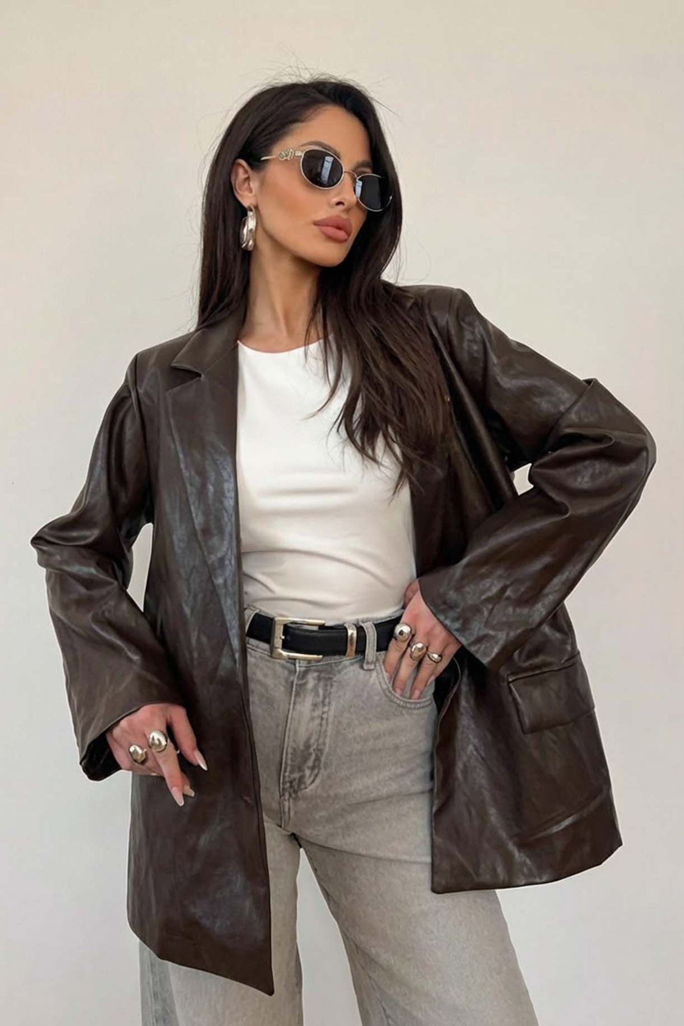 Jaine oversized σακάκι με όψη δέρματος καφέ Jaine oversized σακάκι με όψη δέρματος καφέ - Image 1