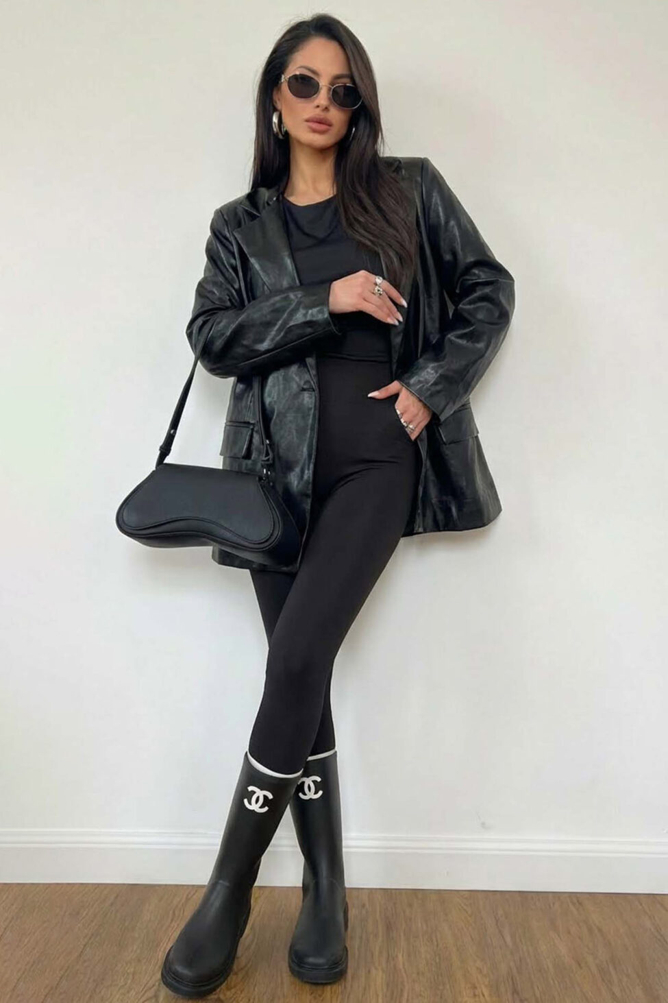 Jaine oversized σακάκι με όψη δέρματος μαύρο - Image 2