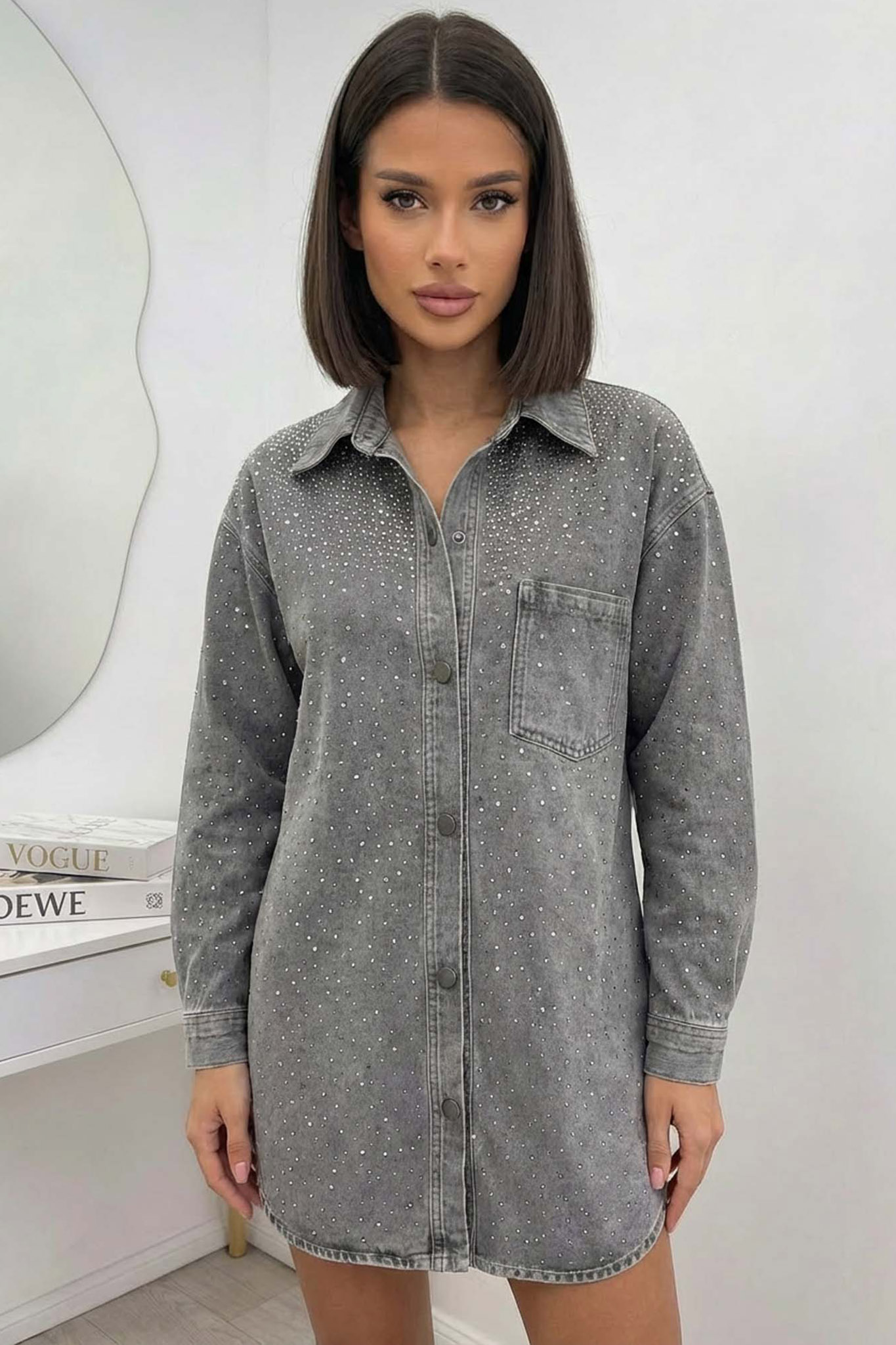 Jatin τζιν πουκάμισο με στρας γκρι Jatin τζιν πουκάμισο με στρας γκρι - Image 1