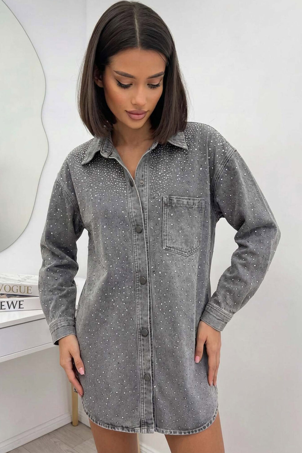 Jatin τζιν πουκάμισο με στρας γκρι - Image 2