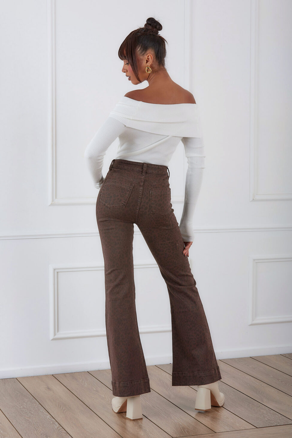 Judy τζιν παντελόνι με λεοπαρ σχέδιο καφέ - Image 3