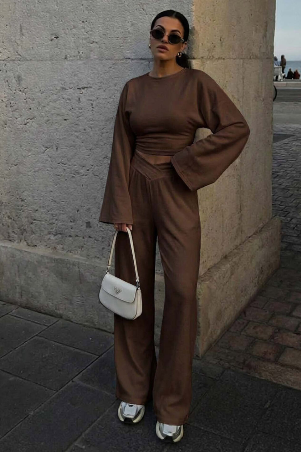 Kaida σετ φόρμα τοπ παντελόνι καφέ - Image 2