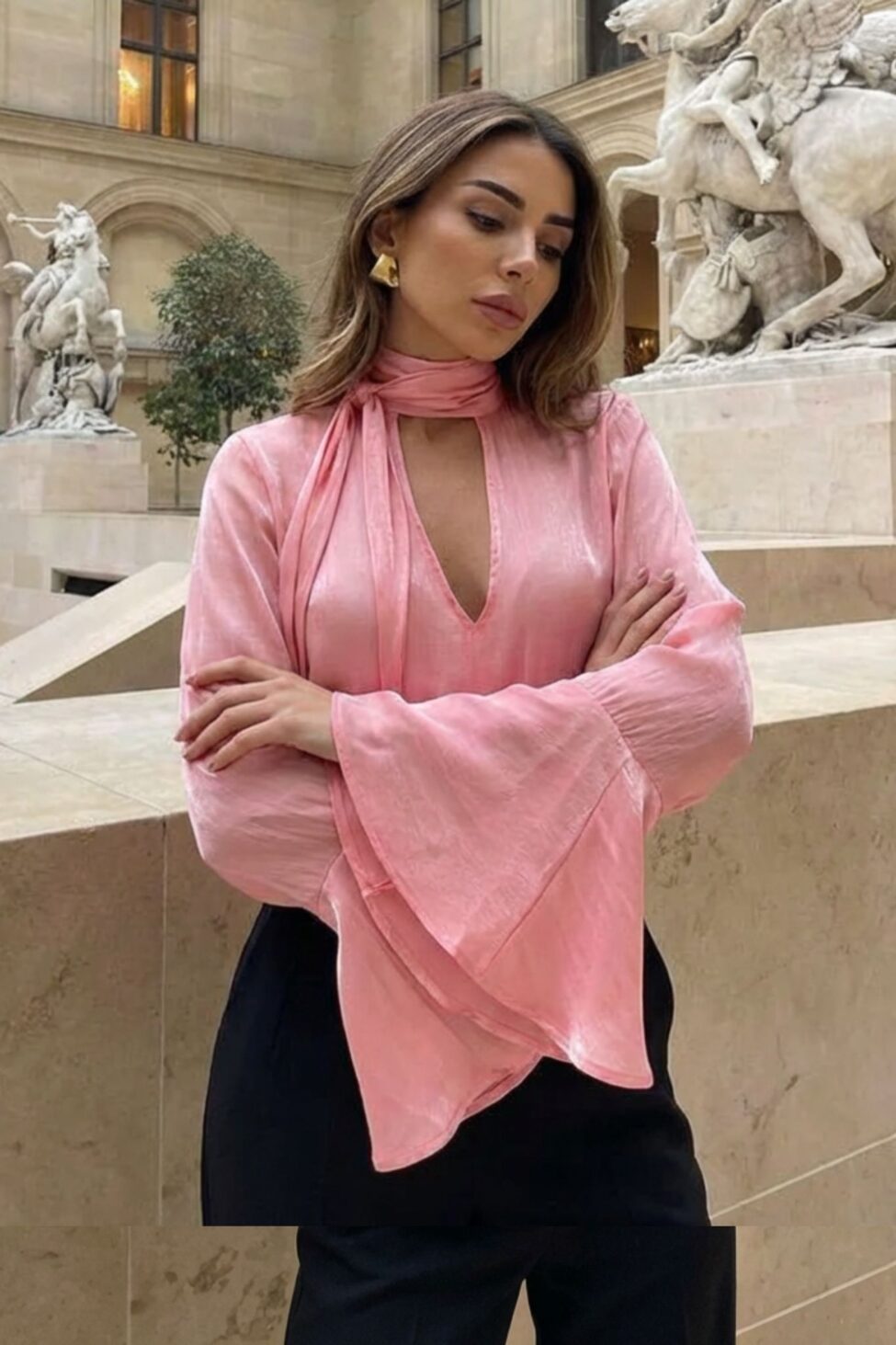 Karlo μπλούζα με βολάν στα μανίκια ροζ - Image 2