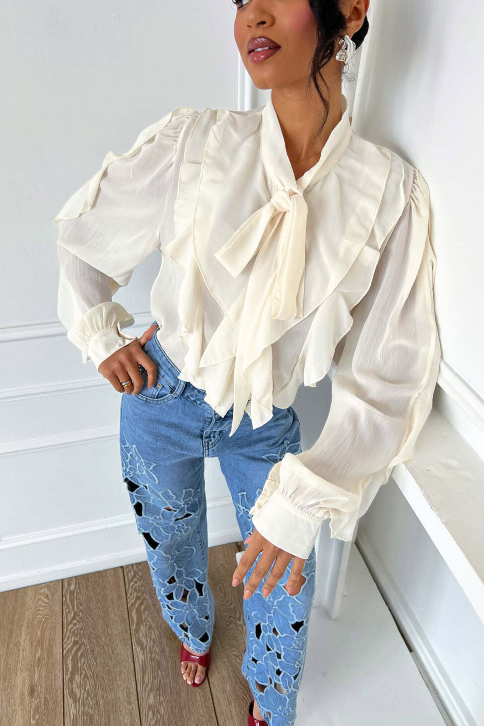 Lilou πουκάμισο με βολάν κίτρινο - Image 2