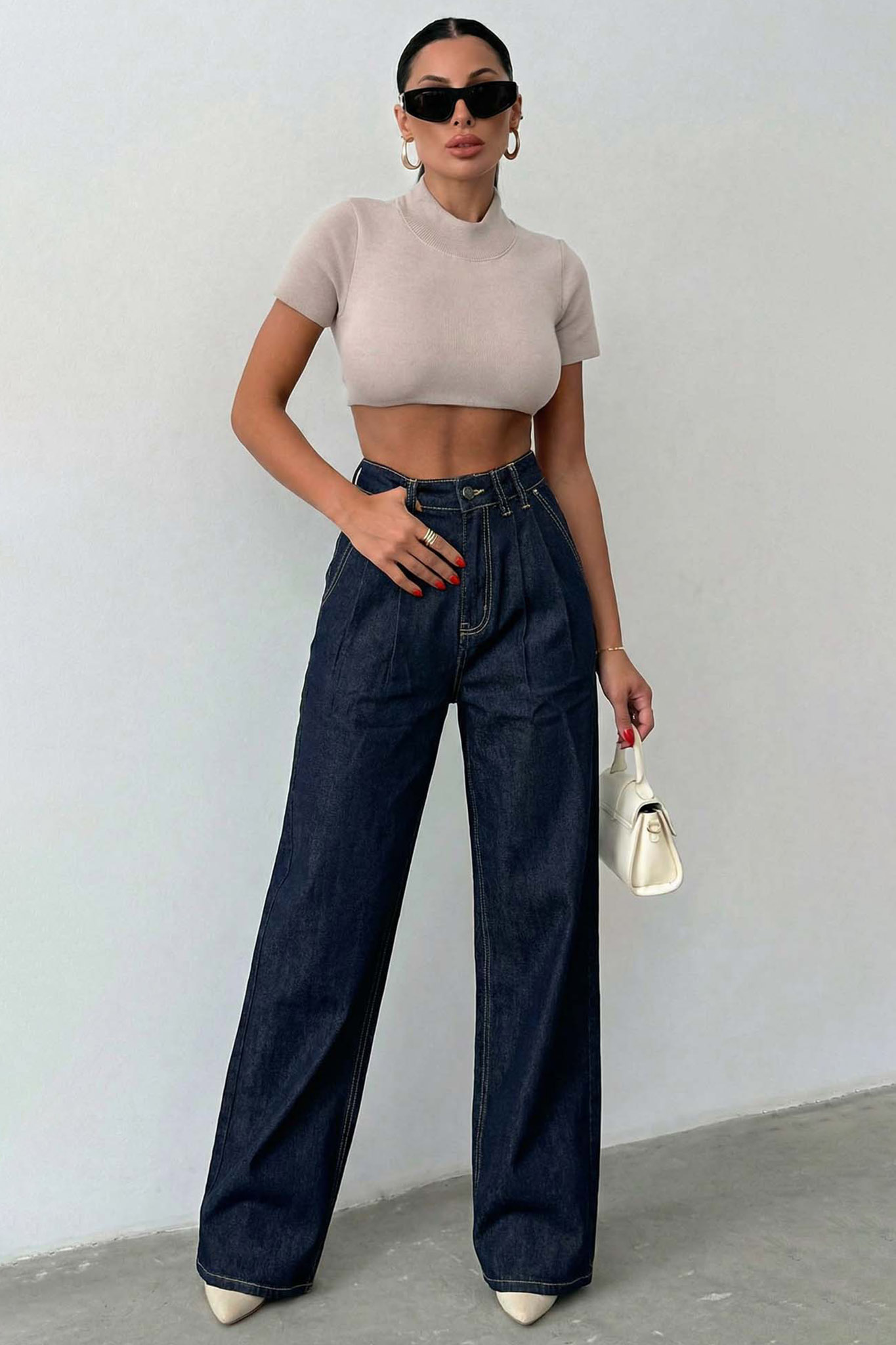 Louisetta ψηλόμεσο τζιν με πιέτες μπλε σκούρο Louisetta ψηλόμεσο τζιν με πιέτες μπλε σκούρο - Image 1