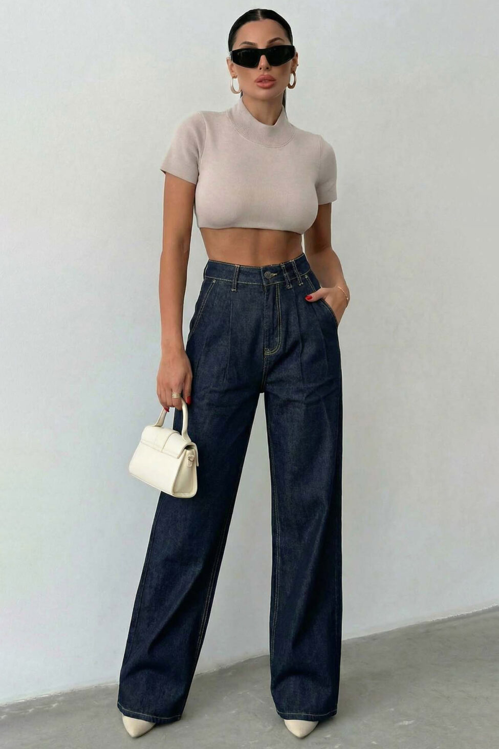 Louisetta ψηλόμεσο τζιν με πιέτες μπλε σκούρο - Image 2