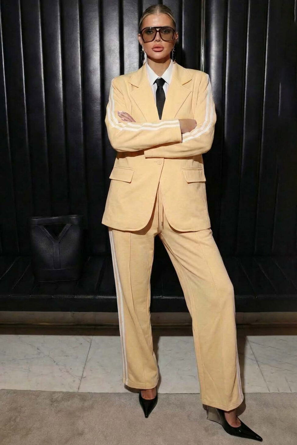Lumiere σετ σακάκι παντελόνι με ρίγες στο πλάι κίτρινο - Image 2