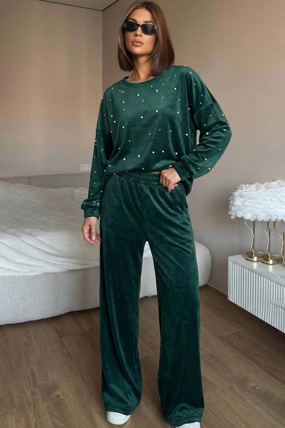 Majority σετ βελούδινο με διακοσμητικές πέρλες πράσινο - Image 2