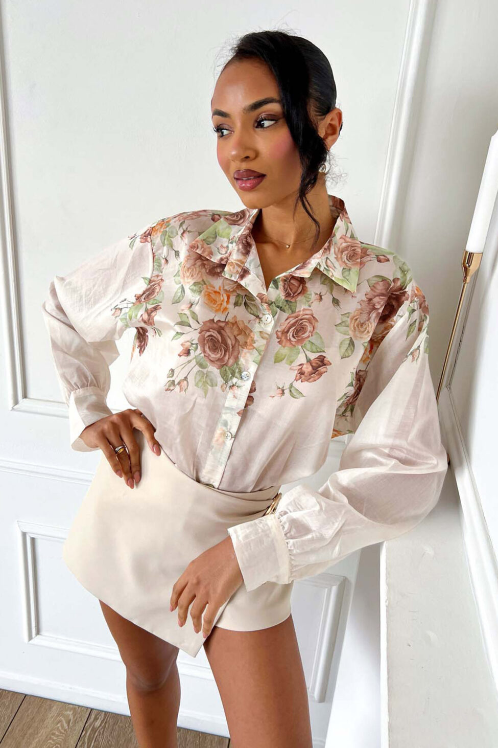 Melody φλοράλ πουκάμισο φυστικί - Image 4