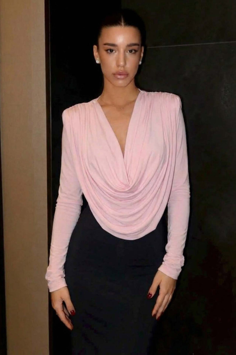 Mirtali τοπ με ντραπέ λαιμόκοψη ροζ - Image 2