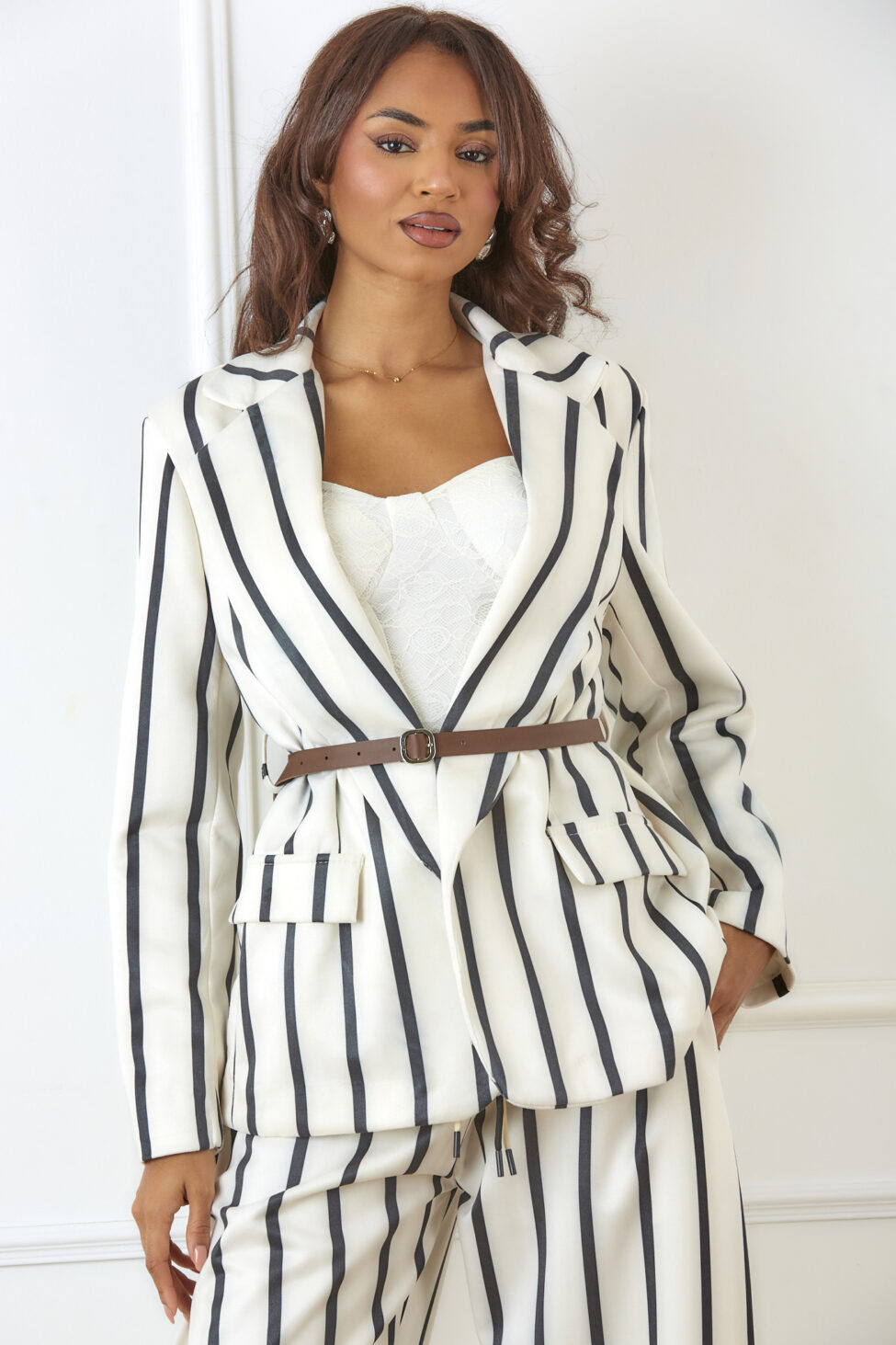 Nautica σετ σακάκι παντελόνι ριγέ εκρού - Image 2