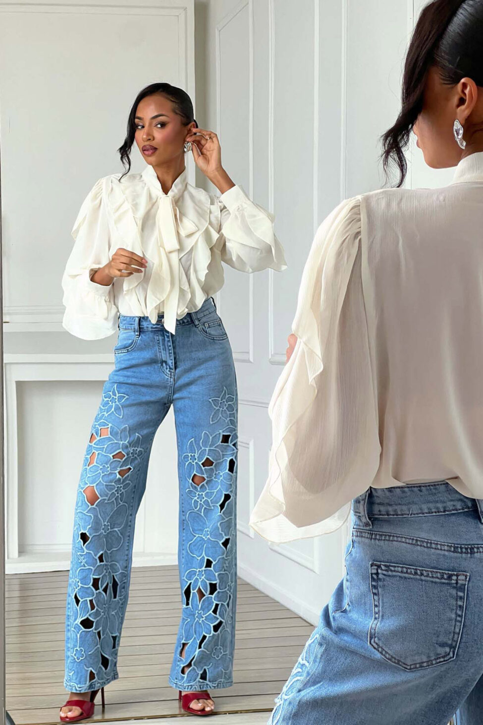 Nero τζιν παντελόνι με διάτρητο σχέδιο μπλε - Image 2