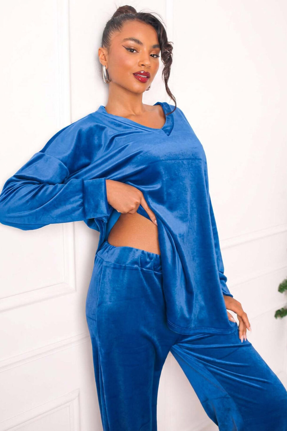 Novelis βελούδινο σετ μπλούζα-παντελόνι μπλε σκούρο - Image 2