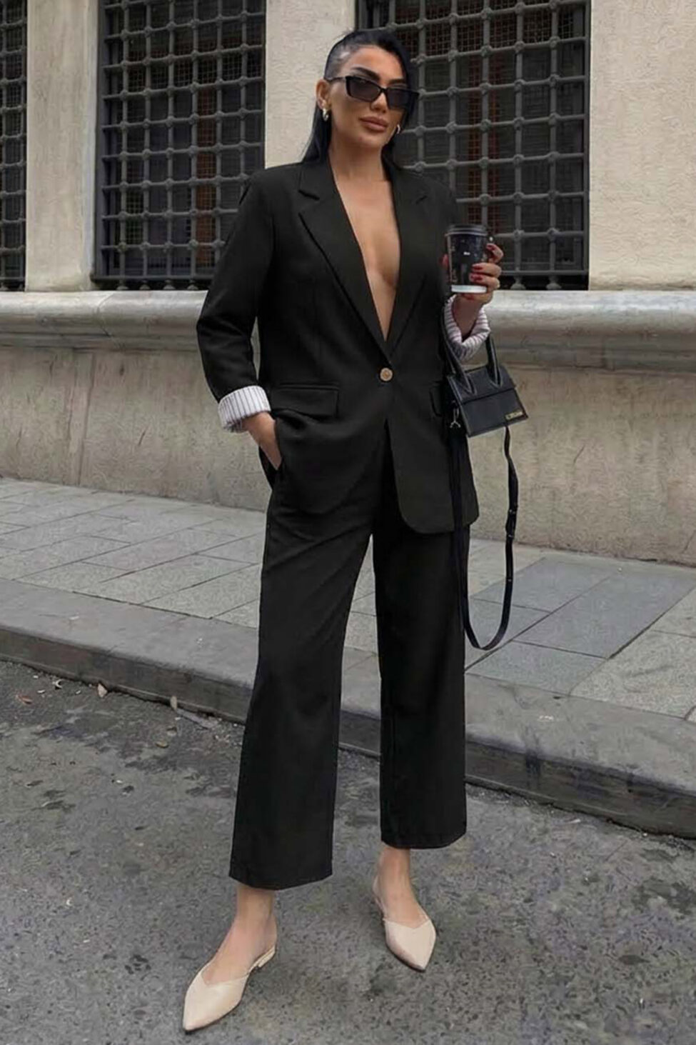 Olwen σετ σακάκι παντελόνι μαύρο - Image 2