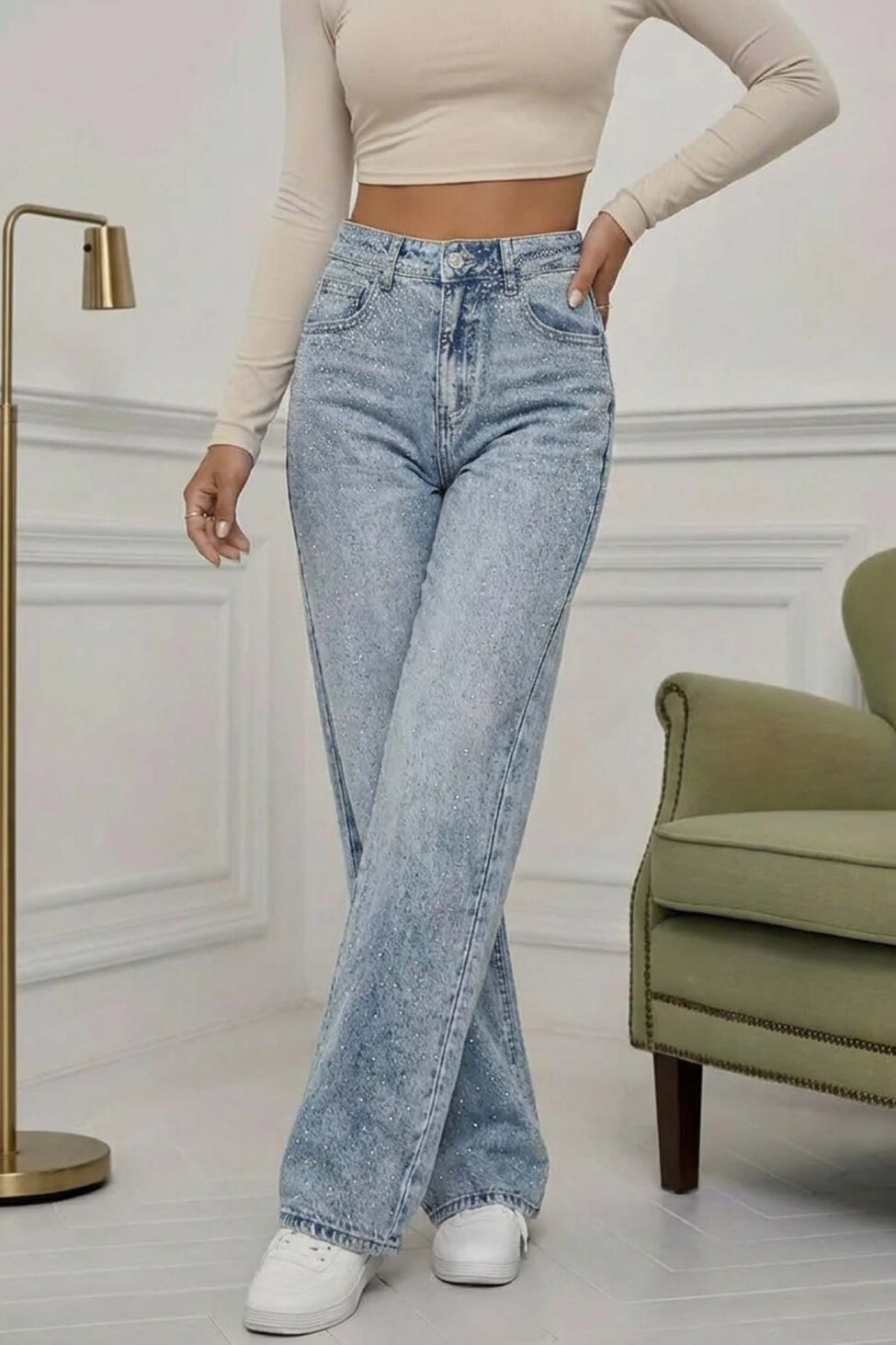 Onida ψηλόμεσο τζιν με στρας μπλε - Image 2