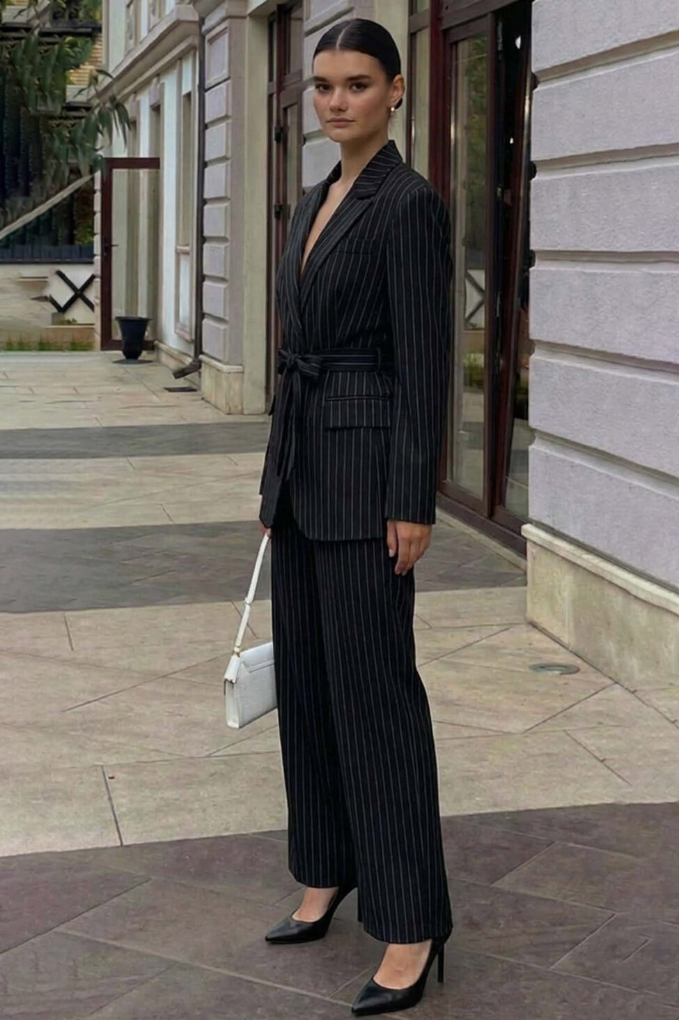 Palmer σετ σακάκι παντελόνι με ρίγες μαύρο - Image 2