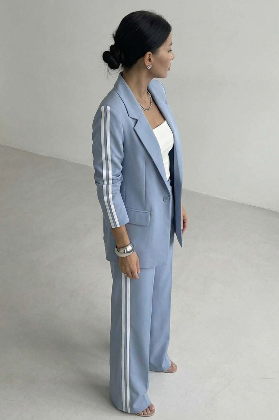 Patricia σετ σακάκι παντελόνι με ρίγες στο πλάι μπλε ραφ - Image 2