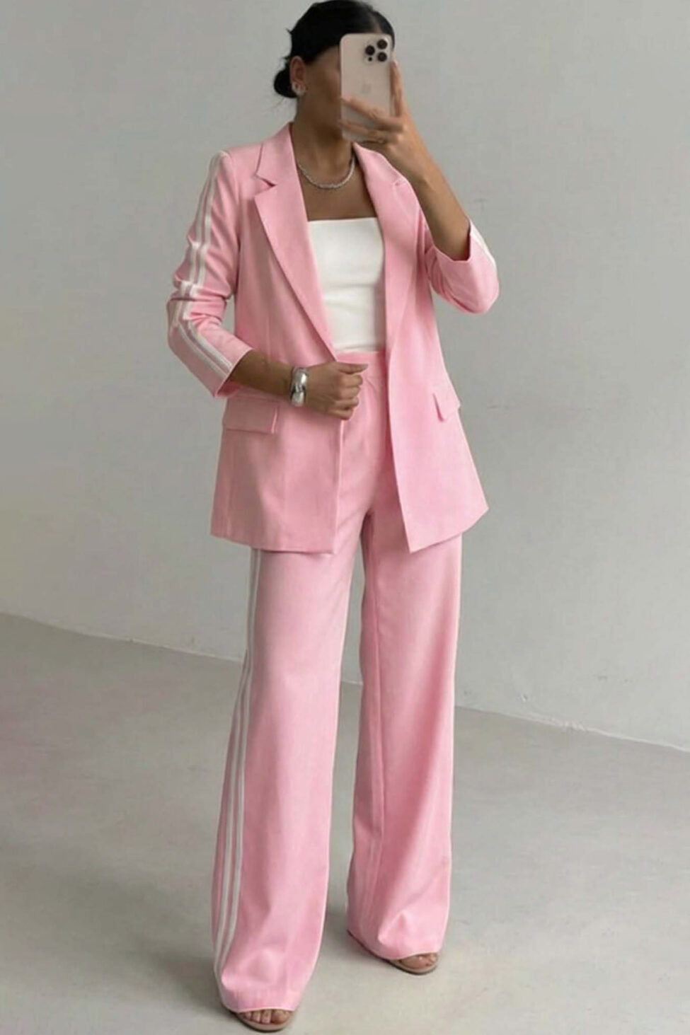 Patricia σετ σακάκι παντελόνι με ρίγες στο πλάι ροζ - Image 2