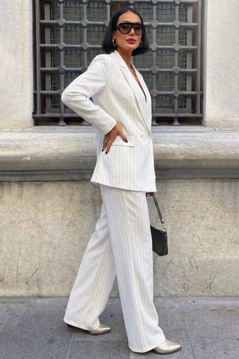 Patsy σετ σακάκι παντελόνι με ρίγες λευκό - Image 2