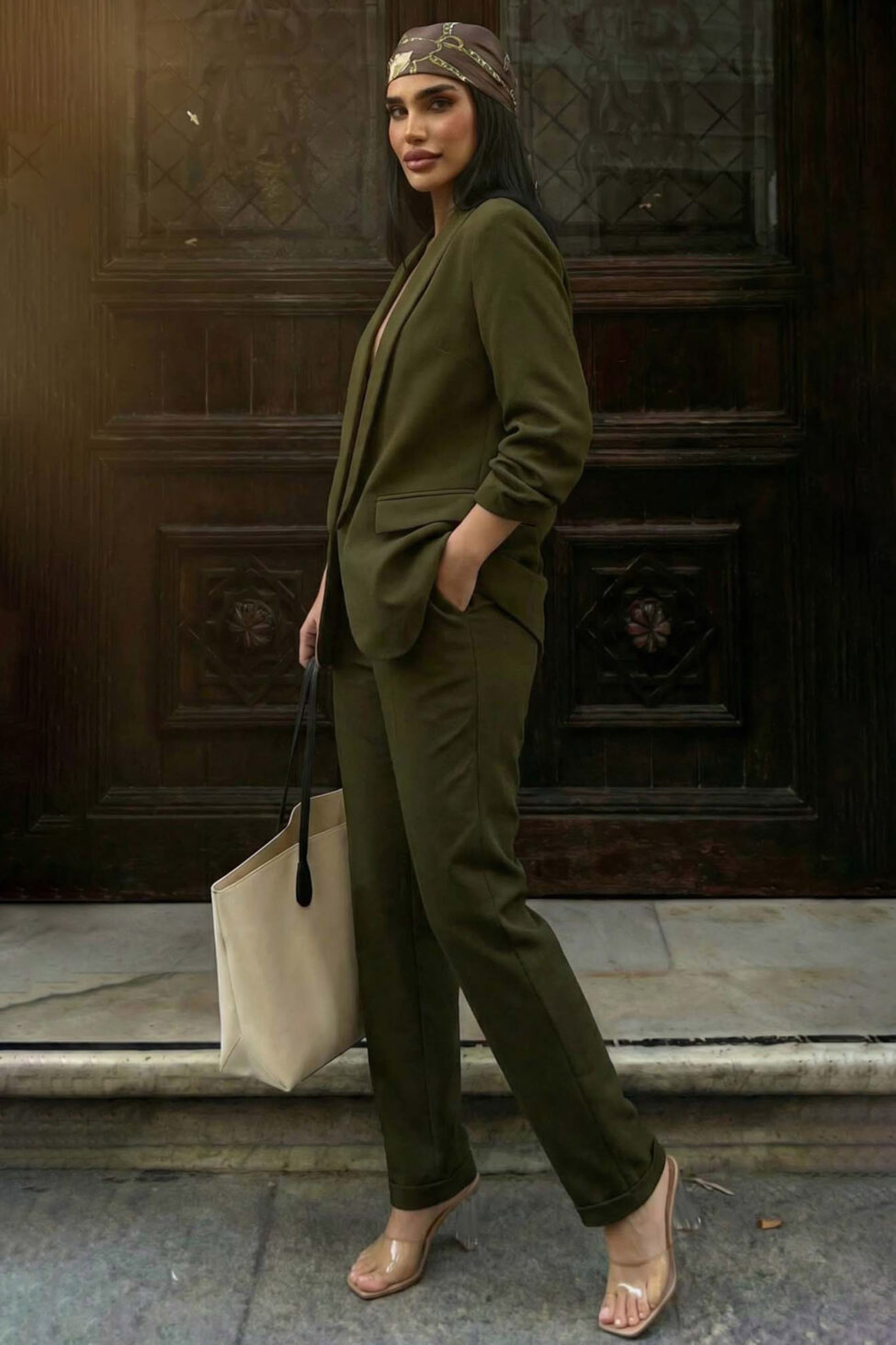 Perry σετ σακάκι παντελόνι χακί - Image 2