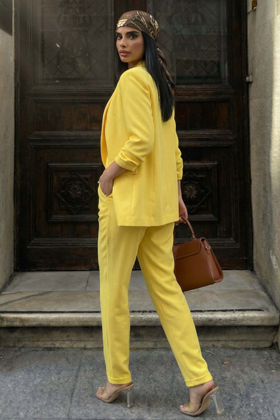 Perry σετ σακάκι παντελόνι κίτρινο - Image 2