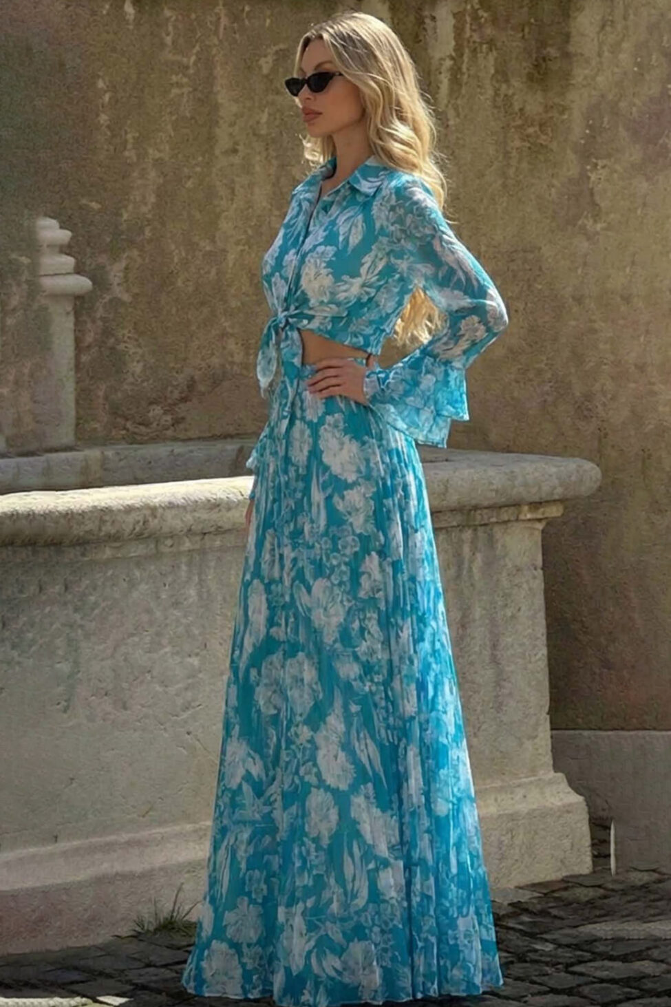 Petalia φλοράλ σετ πουκάμισο φούστα γαλάζιο - Image 2