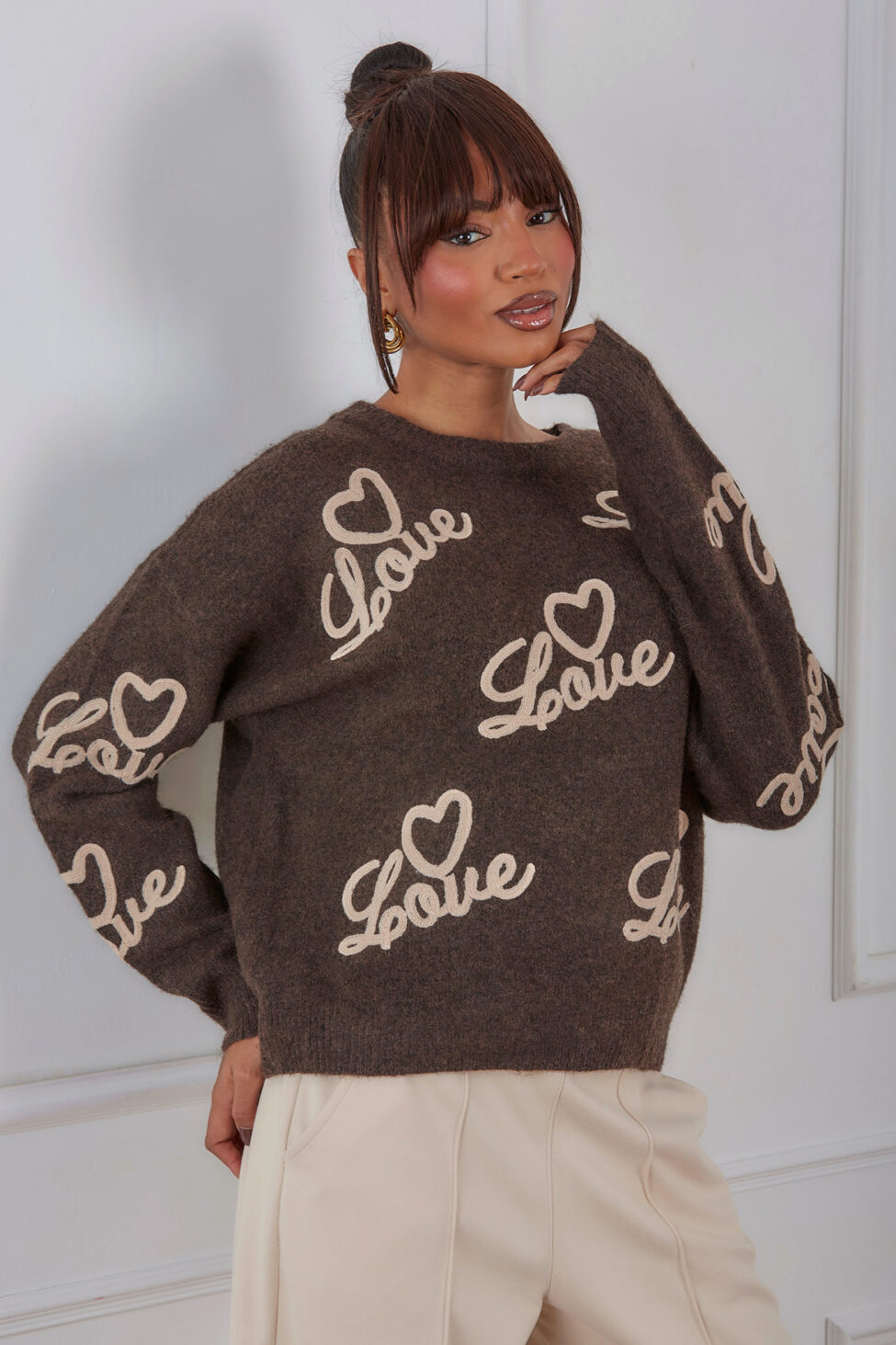 Pouquet πλεκτή μπλούζα καφέ - Image 2