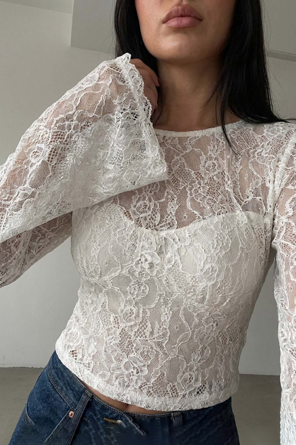 Premo τοπ δαντέλα με μανίκια καμπάνα λευκό - Image 2