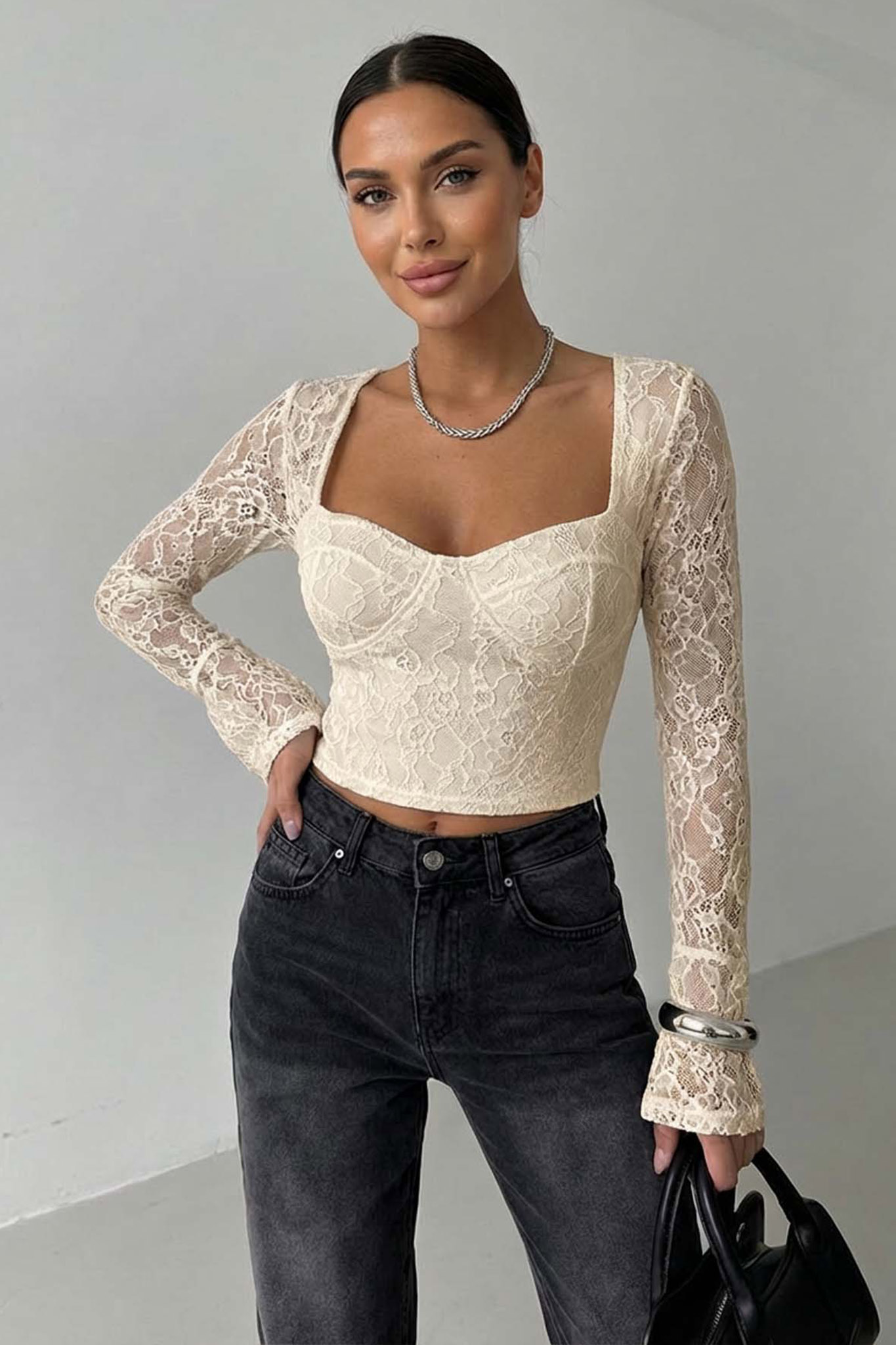 Pretty μπλούζα δαντέλα με cups εκρού Pretty μπλούζα δαντέλα με cups εκρού - Image 1