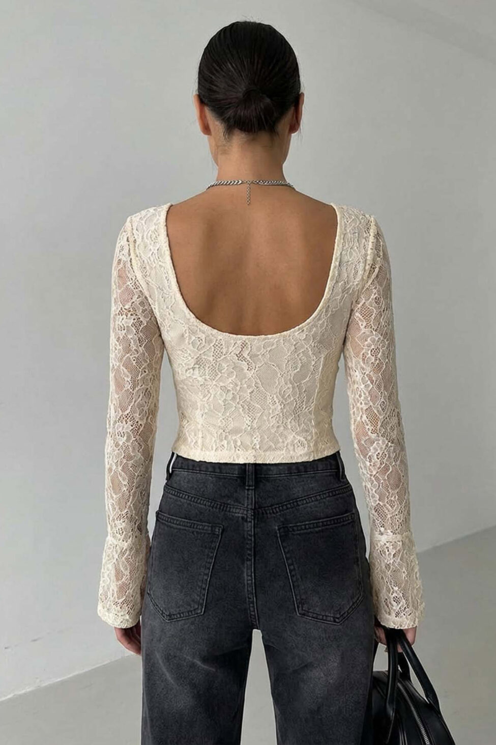 Pretty μπλούζα δαντέλα με cups εκρού - Image 3