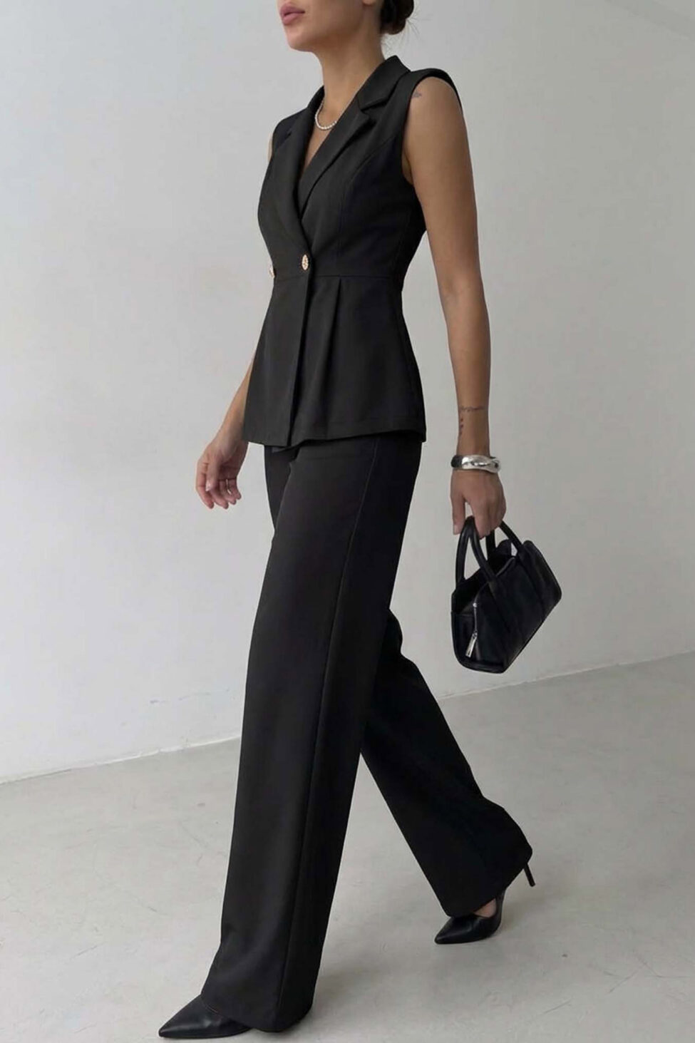 Proper σετ αμάνικο γιλέκο παντελόνι μαύρο - Image 2