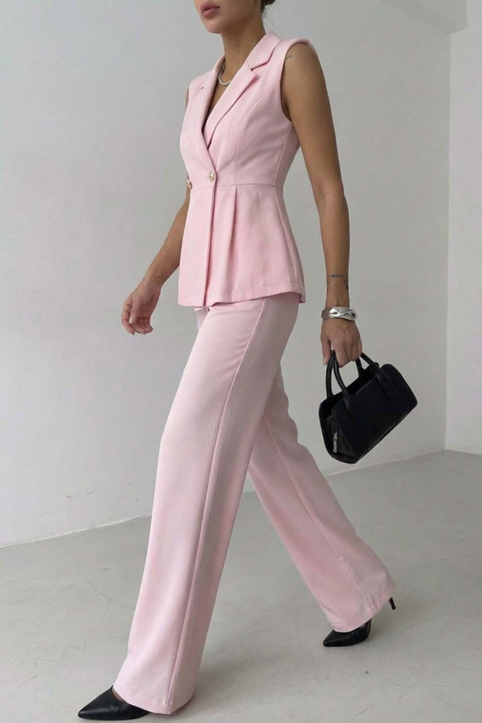 Proper σετ αμάνικο γιλέκο παντελόνι ροζ - Image 2