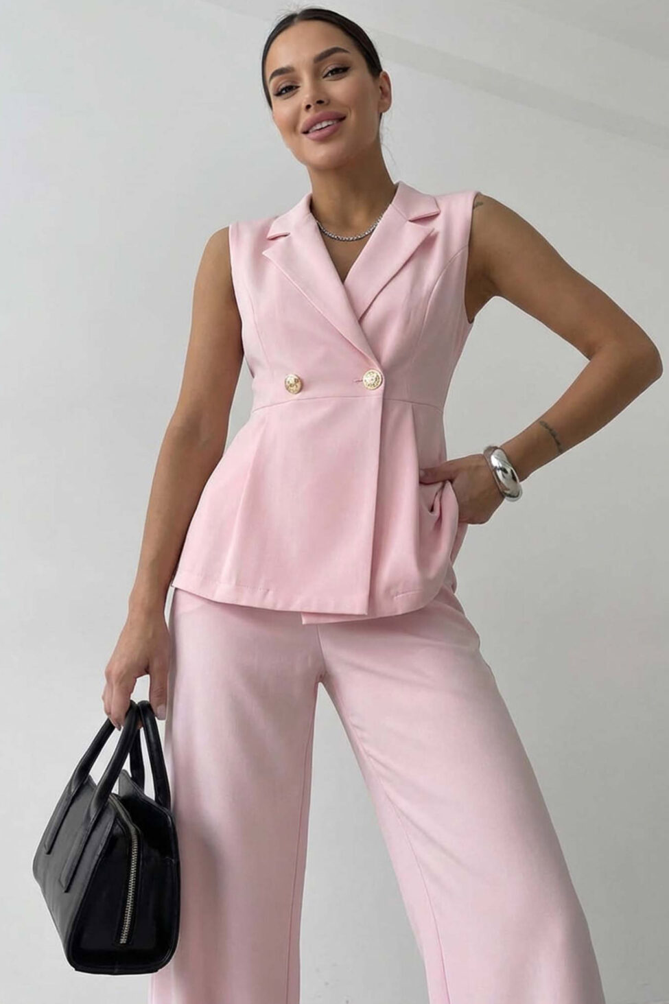 Proper σετ αμάνικο γιλέκο παντελόνι ροζ - Image 3