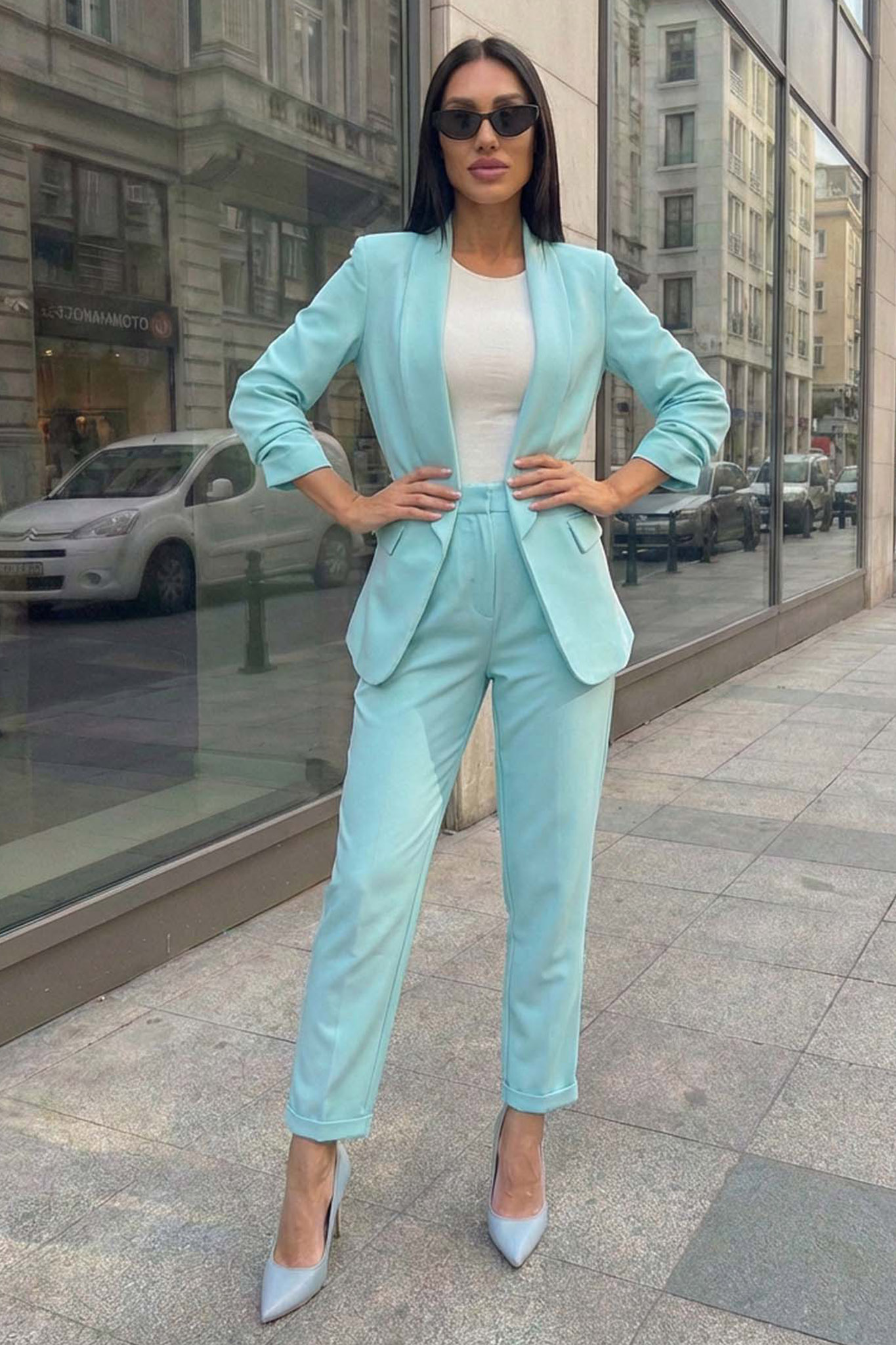 Raelyn σετ σακάκι παντελόνι τιρκουάζ Raelyn σετ σακάκι παντελόνι τιρκουάζ - Image 1