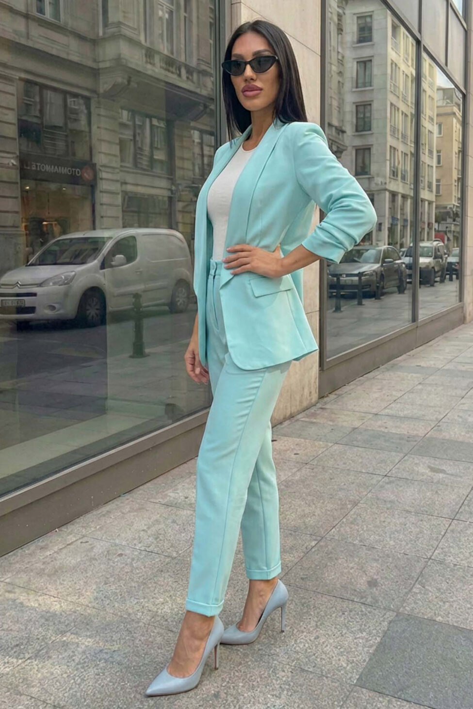 Raelyn σετ σακάκι παντελόνι τιρκουάζ - Image 2