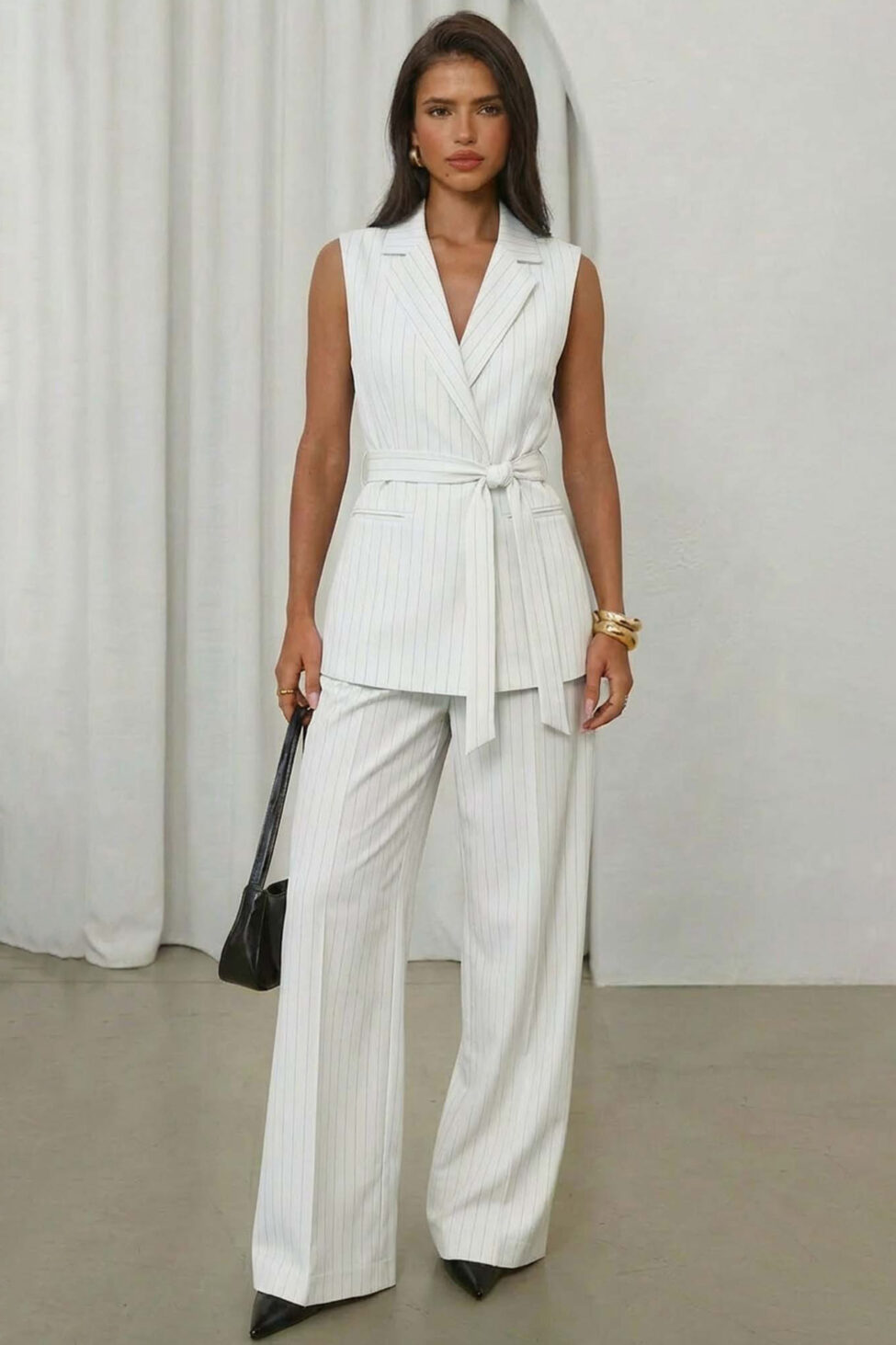 Reese σετ γιλέκο παντελόνι με ρίγες λευκό - Image 2