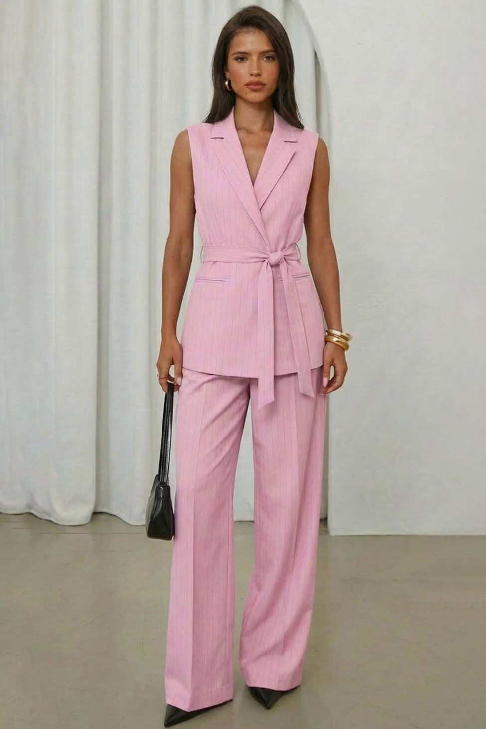 Reese σετ γιλέκο παντελόνι με ρίγες ροζ - Image 2