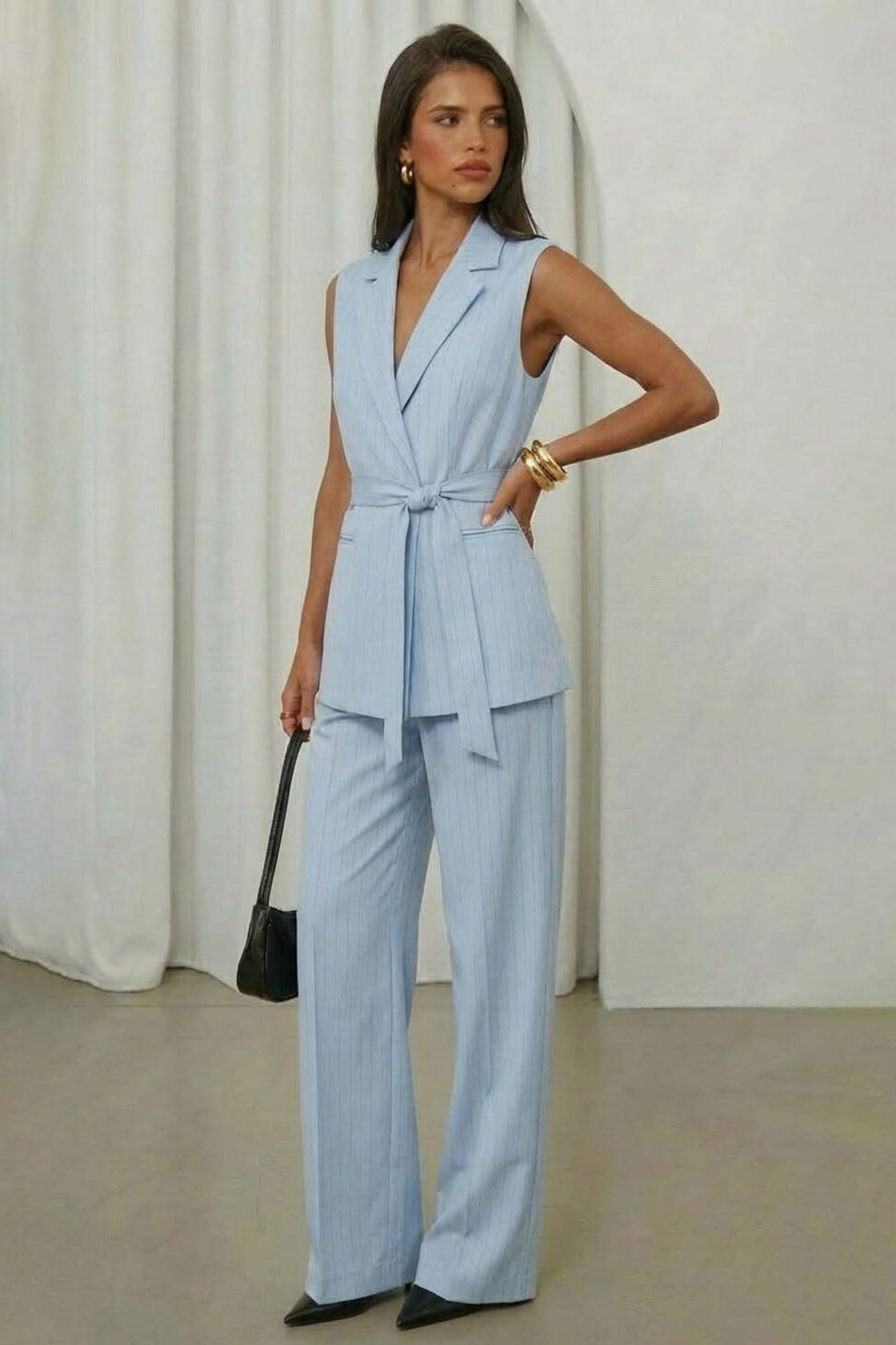 Reese σετ γιλέκο παντελόνι με ρίγες σιελ - Image 2