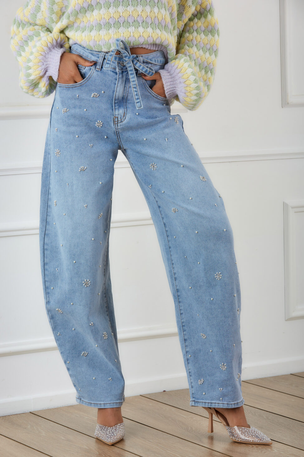 Rubie τζιν με πέρλες και αποσπώμενο κορδόνι μπλε - Image 2
