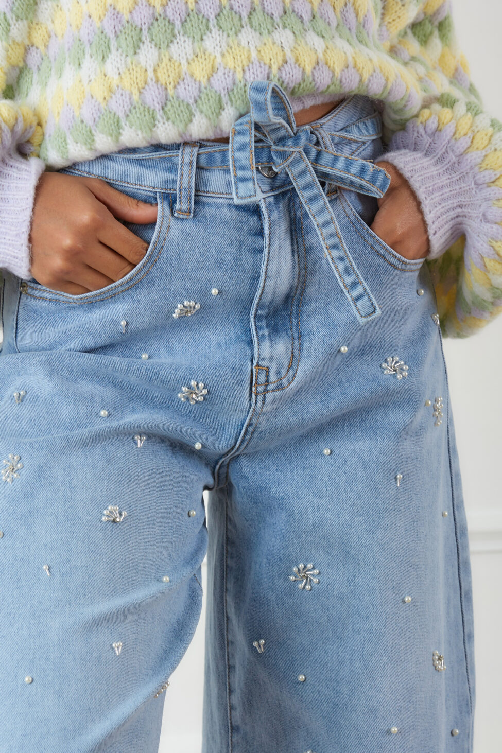 Rubie τζιν με πέρλες και αποσπώμενο κορδόνι μπλε - Image 3