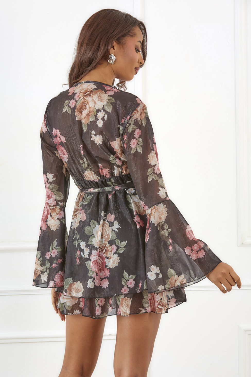 Scale φόρεμα μίνι φλοράλ με ζώνη μαύρο - Image 3
