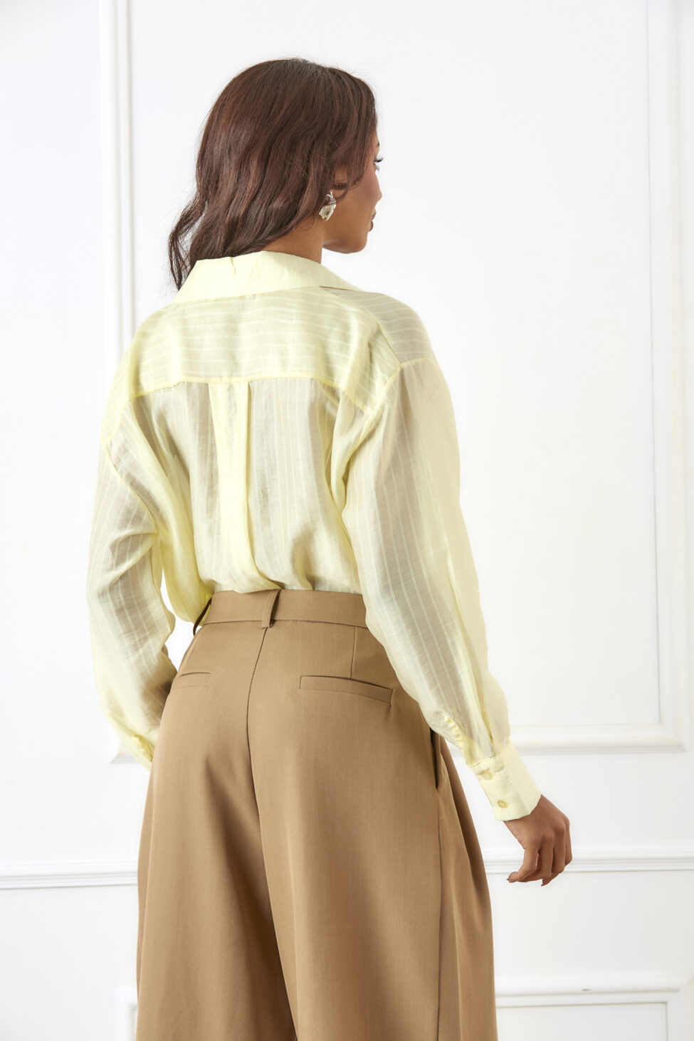 Seline πουκάμισο ριγέ με κλασσικό γιακά κίτρινο - Image 2