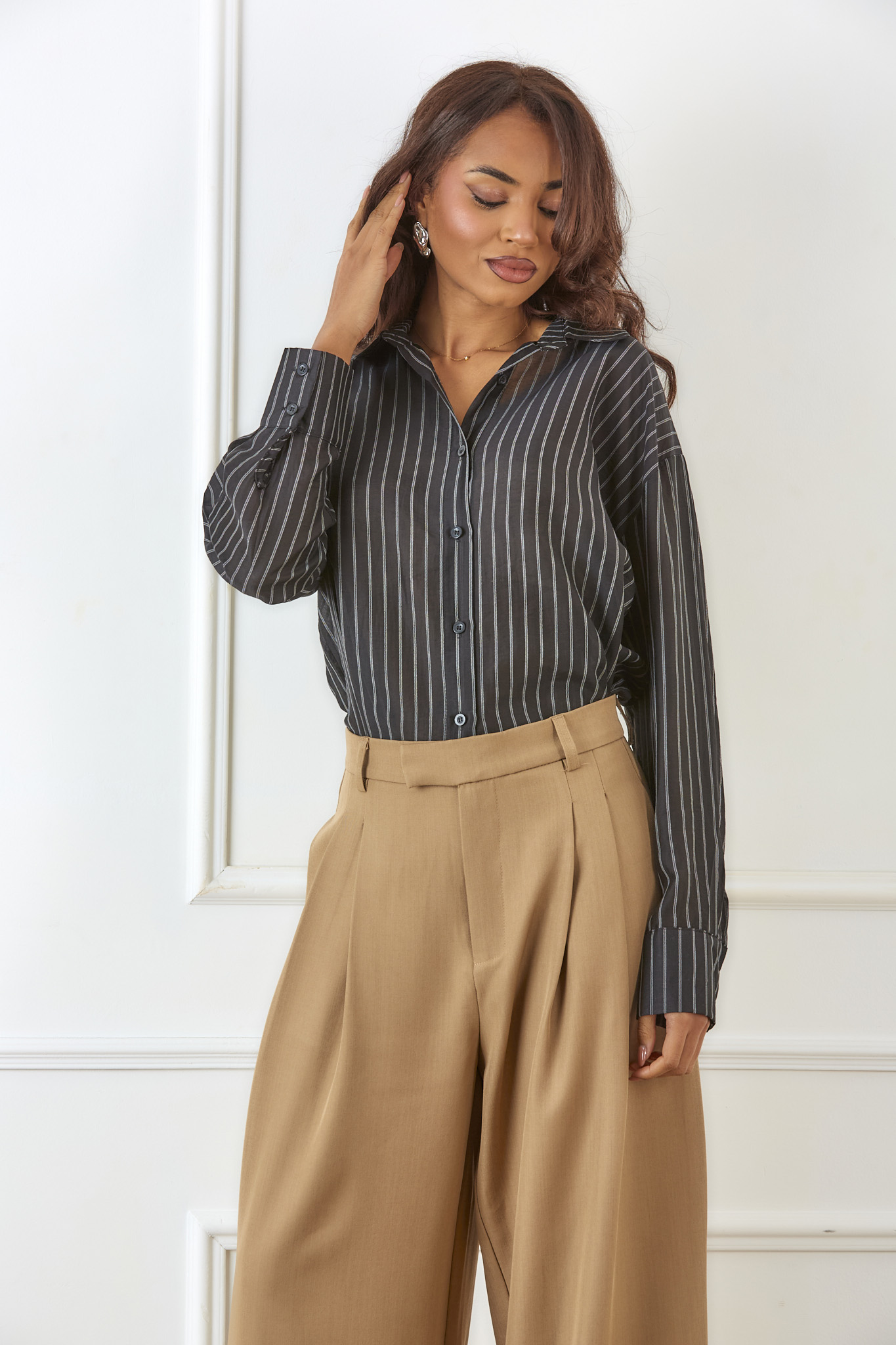 Seline μαύρο Seline πουκάμισο ριγέ με κλασσικό γιακά μαύρο - Image 1