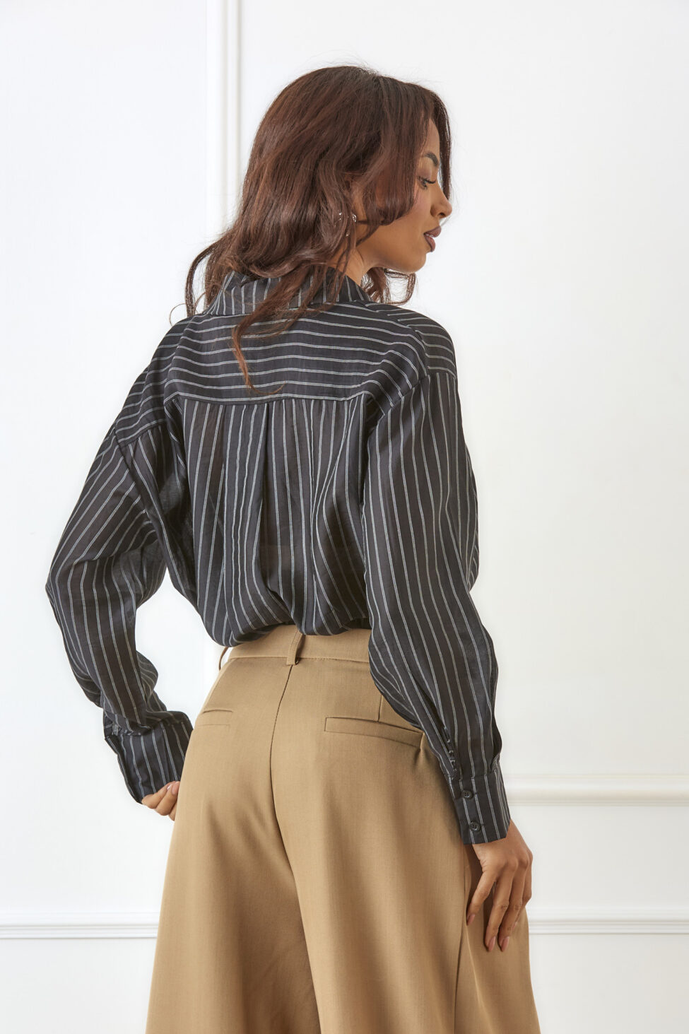 Seline πουκάμισο ριγέ με κλασσικό γιακά μαύρο - Image 3