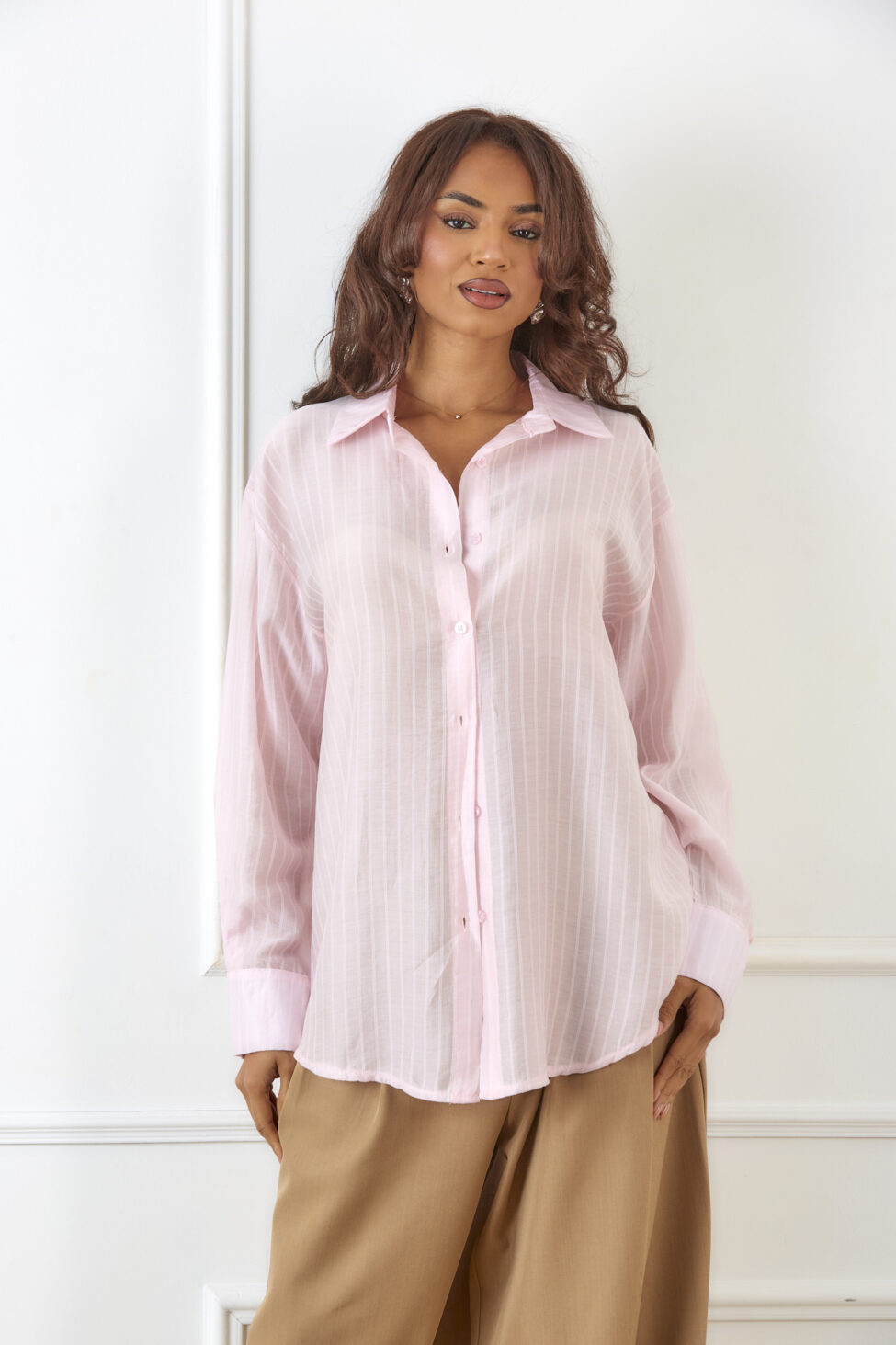 Seline πουκάμισο ριγέ με κλασσικό γιακά ροζ - Image 2