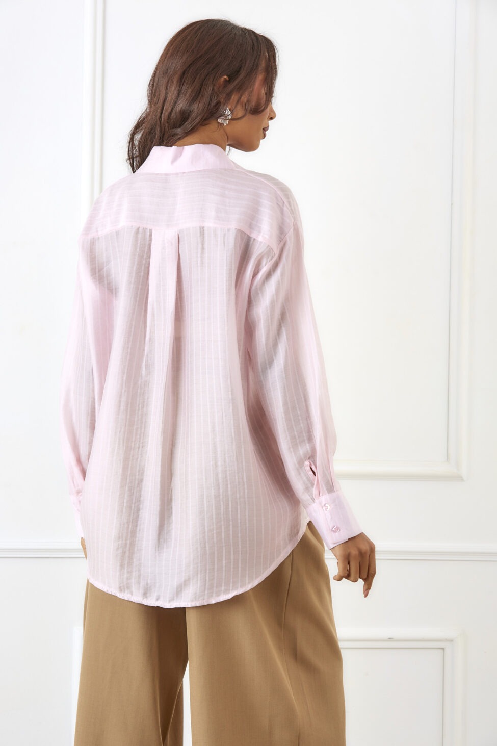 Seline πουκάμισο ριγέ με κλασσικό γιακά ροζ - Image 3
